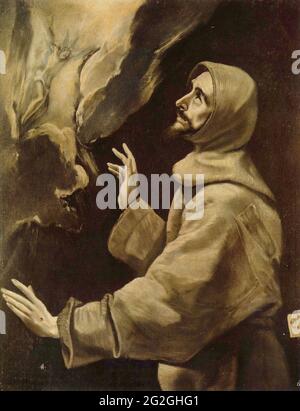 DomÃ­nikos TheotokÃ³poulos - El Greco - St. Franziskus erhält Stigmata C 1578 Stockfoto