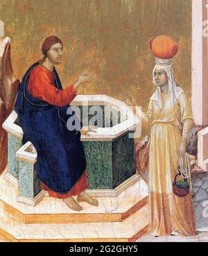 Duccio DI Buoninsegna - Christus Samaritanerin Fragment 1311 Stockfoto