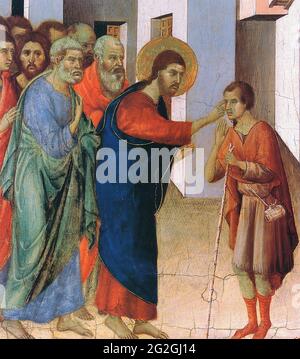 Duccio DI Buoninsegna - Heilender Mann Geborenes blindes Fragment 1311 Stockfoto