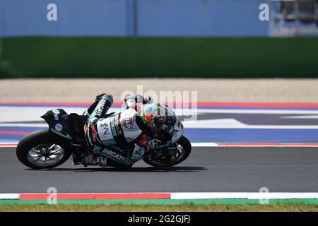 Misano World Circuit Marco Simoncelli, Misano Adriatico, Italien, 11 Jun 2021, Nr. 7 Chaz Davies Ducati Panigale 4R Team GoEleven während der FIM Superbike World Championship 2021 - Freies Training und Qualifikation, World Superbike - SBK - Foto Otto Moretti / LM Stockfoto