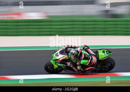 Misano World Circuit Marco Simoncelli, Misano Adriatico, Italien, 11. Juni 2021, Nr. 22 Alex Lowes Kawasaki ZX- 10 RR -Kawasaki Racing Team WorldSBK während der FIM Superbike World Championship 2021 - Freies Training und Qualifikation, World Superbike - SBK - Foto Otto Moretti / LM Stockfoto