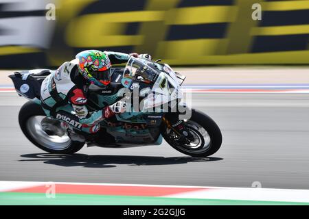 Misano World Circuit Marco Simoncelli, Misano Adriatico, Italien, 11 Jun 2021, Nr. 7 Chaz Davies Ducati Panigale 4R Team GoEleven während der FIM Superbike World Championship 2021 - Freies Training und Qualifikation, World Superbike - SBK - Foto Otto Moretti / LM Stockfoto