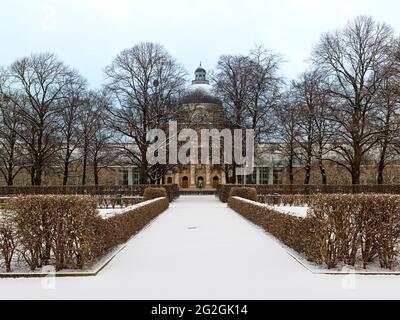 Wintermorgen im Hofgarten, München, Stockfoto