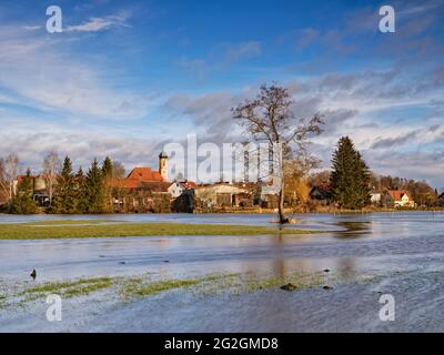 Winterfluten am Schmutter, Stockfoto