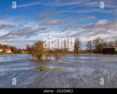 Winterfluten am Schmutter, Stockfoto