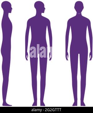 Vorder- und Seitenansicht menschliche Körpersilhouette eines erwachsenen Agenders. Schatten einer stehenden, geschlechtsneutralen Person mit einem Kopf, der zur Schulter gedreht wurde Stock Vektor