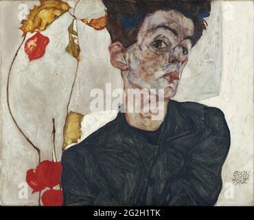 Egon Schiele - Selbstporträt mit Physalis Stockfoto