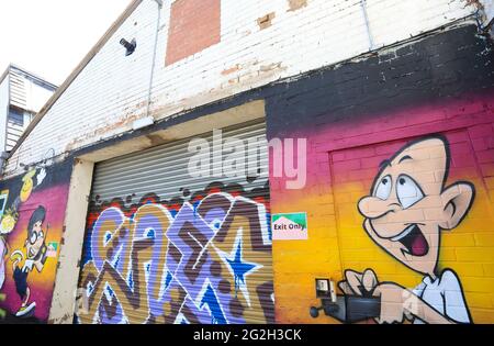 Fargo Village, ein kreatives Viertel an der Far Gosford Street in Coventry, mit einzigartigen Nischen- und Einzelhändlern, Restaurants und Bars in Warwickshire, Großbritannien Stockfoto