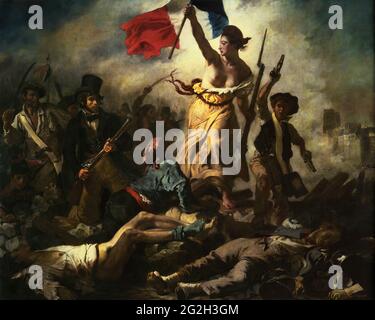 Eugène Delacroix - Juli 28 Freiheit führt das Volk Juli 28 1830 Stockfoto