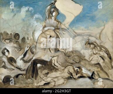 Eugène Delacroix - Le 28 Juillet La Liberté Guidant Le Peuple Stockfoto