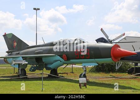 Mikoyan-Gurevich MiG-21 SPS „Fishbed“ (1955), Midland Air Museum, Coventry Airport, Baginton, Warwickshire, England, Großbritannien, Großbritannien, Europa Stockfoto