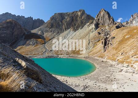 Lac des Béraudes, Vallée de la Clarée bei Névache, Frankreich, Provence-Alpes-Côte d'Azur, Dep. Hautes-Alpes Stockfoto