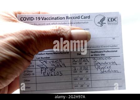 Gefälschte Covid-19-Impfkarten wurden kriminalisiert, New York, NY, USA Stockfoto