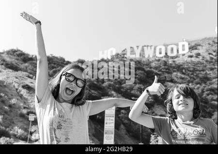 Mädchen und Jungen in Hollywood, Los Angeles, Kalifornien, USA Stockfoto