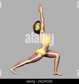 Frau in Krieger 1 Yoga-Pose, Illustration Stockfoto