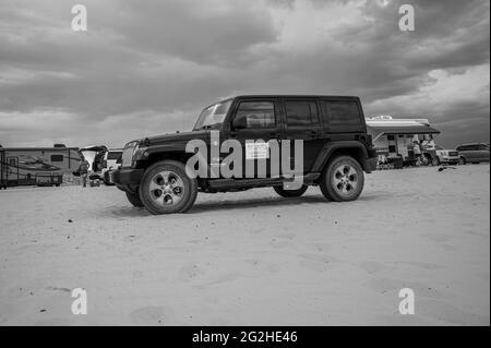 Wrangler Jeep Parkplatz in der Nähe von Lake Powell, Utah, USA Stockfoto