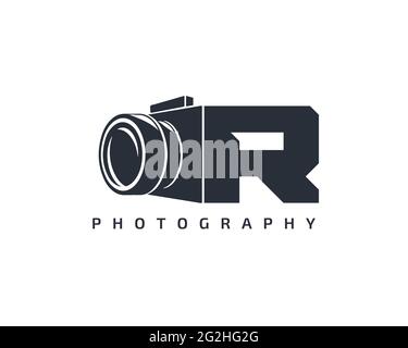 Vorlage für das Logo der Kamera. Kamerlogo auf weißem Hintergrund. Kamera mit trendigem Design und Logo. Stock Vektor