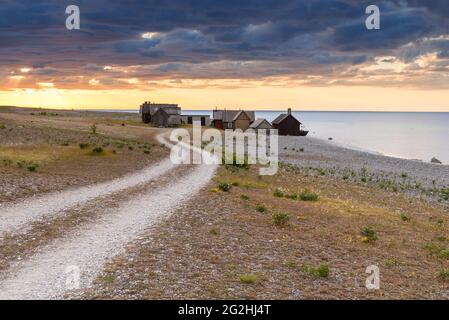 Fischerdorf Helgumannen, Abendlicht, Schweden, Insel Farö Stockfoto