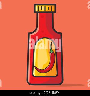 Heißer Chili Ketchup auf der Flasche Vektor-Illustration in flacher Form Stock Vektor