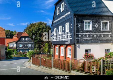 Fachwerkhäuser in Obercunnersdorf in der sächsischen Region Oberlausitz Stockfoto