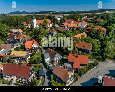 Fachwerkhäuser in Obercunnersdorf in der sächsischen Region Oberlausitz Stockfoto