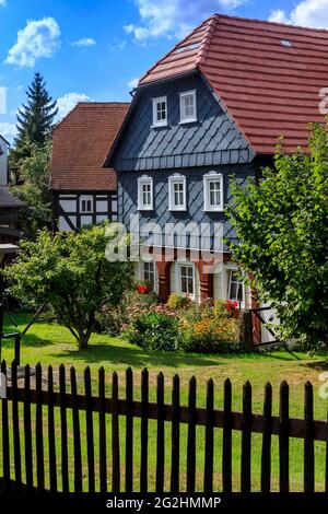 Fachwerkhäuser in Obercunnersdorf in der sächsischen Region Oberlausitz Stockfoto