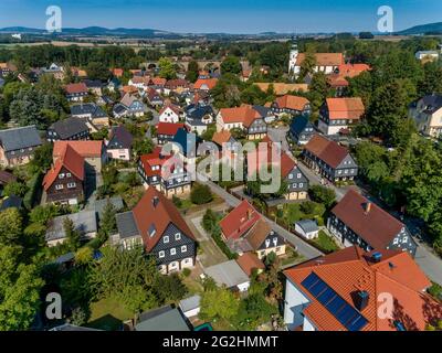 Fachwerkhäuser in Obercunnersdorf in der sächsischen Region Oberlausitz Stockfoto