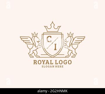 CI-Buchstabe Lion Royal Luxury heraldic,Crest Logo Vorlage in Vektorgrafik für Restaurant, Royalty, Boutique, Cafe, Hotel, Heraldik, Schmuck, Mode und Stock Vektor