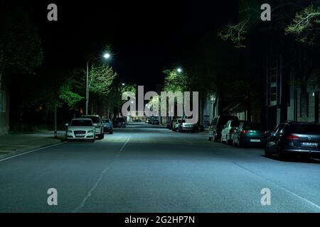 5. Mai 2021 , Deutschland , Stadt Luckenwalde,verlassene Straßen während der Ausgangssperre,2. Ausgangssperre in Deutschland Stockfoto