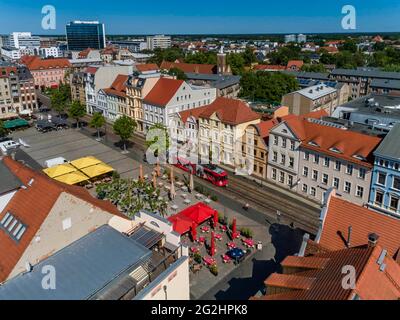 Der Cottbus Altmarkt bildet aufgrund seiner Kohäsion und relativen Einheitlichkeit ein beeindruckendes Ensemble Stockfoto