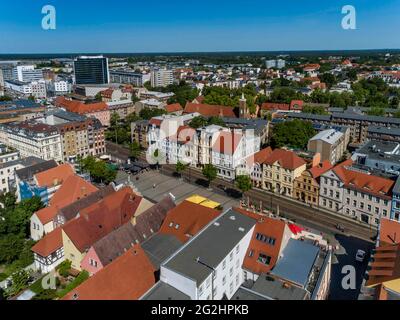 Der Cottbus Altmarkt bildet aufgrund seiner Kohäsion und relativen Einheitlichkeit ein beeindruckendes Ensemble Stockfoto