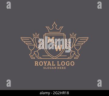 MW Buchstabe Lion Royal Luxury heraldic, Crest Logo Vorlage in Vektorgrafik für Restaurant, Royalty, Boutique, Cafe, Hotel, Heraldik, Schmuck, Mode und Stock Vektor
