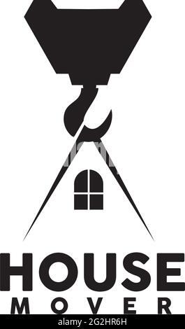 Haus bewegt sich mit Kran Logo Design Vektor-Vorlage Stock Vektor