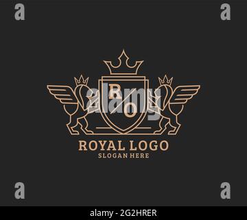 RO Buchstabe Lion Royal Luxury heraldic,Crest Logo Vorlage in Vektorgrafik für Restaurant, Royalty, Boutique, Cafe, Hotel, Heraldik, Schmuck, Mode und Stock Vektor