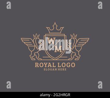 WM Letter Lion Royal Luxury Heraldik, Crest Logo Vorlage in Vektorgrafik für Restaurant, Royalty, Boutique, Cafe, Hotel, Heraldik, Schmuck, Mode und Stock Vektor