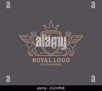 UC Letter Lion Royal Luxury heraldic, Crest Logo Vorlage in Vektorgrafik für Restaurant, Royalty, Boutique, Cafe, Hotel, Heraldik, Schmuck, Mode und Stock Vektor