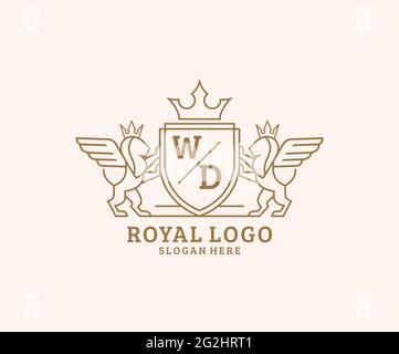 WD Letter Lion Royal Luxury heraldic, Crest Logo Vorlage in Vektorgrafik für Restaurant, Royalty, Boutique, Cafe, Hotel, Heraldik, Schmuck, Mode und Stock Vektor