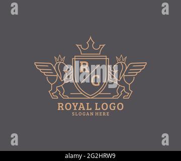 RC Letter Lion Royal Luxury Heraldik, Crest Logo Vorlage in Vektorgrafik für Restaurant, Royalty, Boutique, Cafe, Hotel, Heraldik, Schmuck, Mode und Stock Vektor
