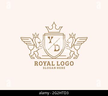 YD Letter Lion Royal Luxury heraldic, Crest Logo Vorlage in Vektorgrafik für Restaurant, Royalty, Boutique, Cafe, Hotel, Heraldik, Schmuck, Mode und Stock Vektor