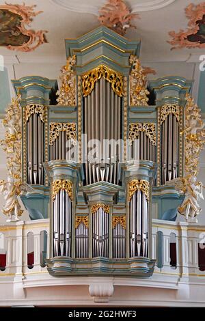 Katholische Kirche St. Johannes Nepomuk, Einweihung 1755, Orgel, Hadamar Ldkrs.Limburg-Weilburg, Hessen, Deutschland Stockfoto