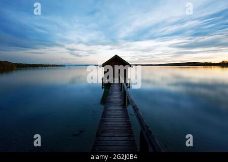 Jetty Haus am Ammersee, Sonnenuntergang Stockfoto