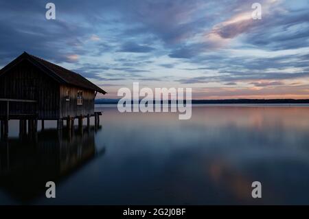 Jetty Haus am Ammersee, Sonnenuntergang Stockfoto