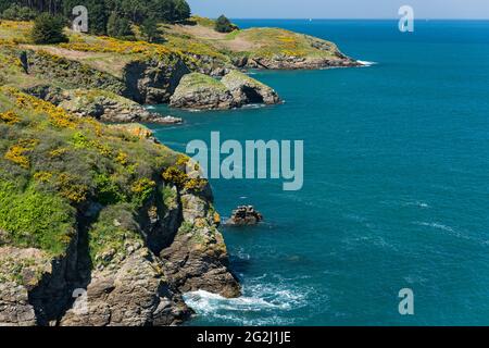 Küstenabschnitt bei Kerzo, Belle-Ile-en-Mer, Frankreich, Bretagne, Département Morbihan Stockfoto