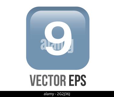 Die isolierte Vektor glänzend und glatt Verlauf blaue Keycap weiße Ziffer neun Symbol-Taste mit runden Ecken Stock Vektor