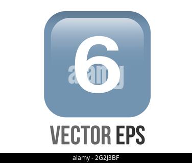 Die isolierte Vektor glänzend und glatt Verlauf blau Keycap weiße Ziffer sechs Symbol-Taste mit runden Ecken Stock Vektor