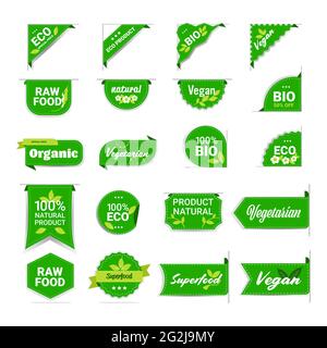 Set Bio natürliche Produkt Aufkleber Bio gesund vegan Markt Logo frische Lebensmittel Embleme Kollektion Abzeichen Design Stock Vektor