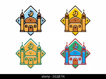 Bunte gefüllt Big Moschee Linie Kunst Illustration ramadan Thema Design Stock Vektor