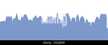 Kleine Stadt Straßen Silhouette. Dächer von Häusern. Landschaft auf dem Land. Flacher Cartoon-Stil. Nahtlose Illustration. Isoliert auf weißem Hintergrund. Vektorgrafiken Stock Vektor