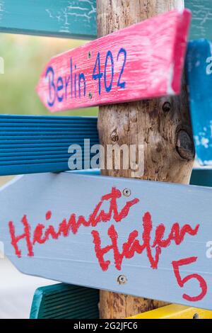 Wegweiser, Förderinsel Deutschland, Schleswig-Holstein Stockfoto