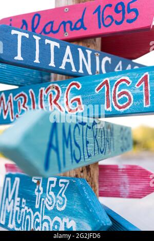 Wegweiser, Insel Föhr, Deutschland, Schleswig-Holstein Stockfoto